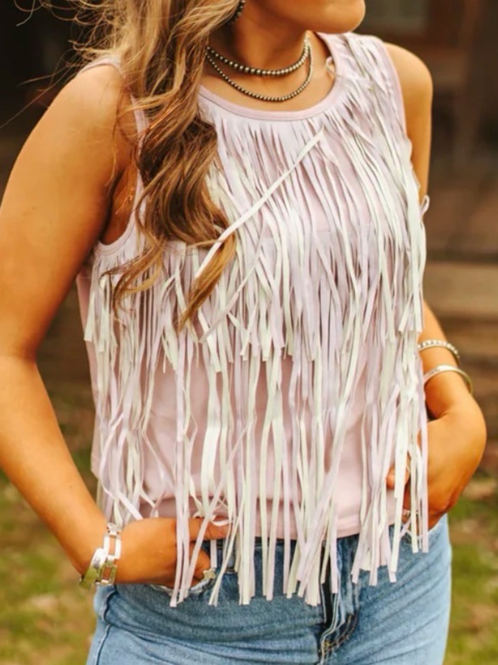 Fringe Tank Top - Lilac Women’s Sleeveless Top